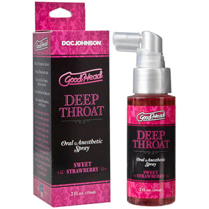 GoodHead Deep Throat Oral Anesthetic Spray packaging and bottle on a white background