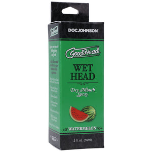 Box of Doc Johnson Good Head Wet Head Dry Mouth Spray with watermelon flavor on a white background