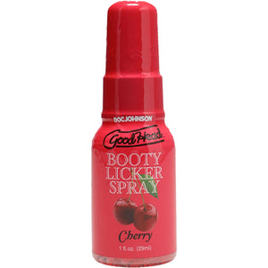 Red bottle of Goodhead Booty Licker Spray on a white background