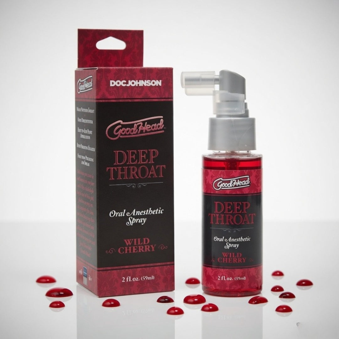 GoodHead Deep Throat Oral Anesthetic Spray with packaging on a white background