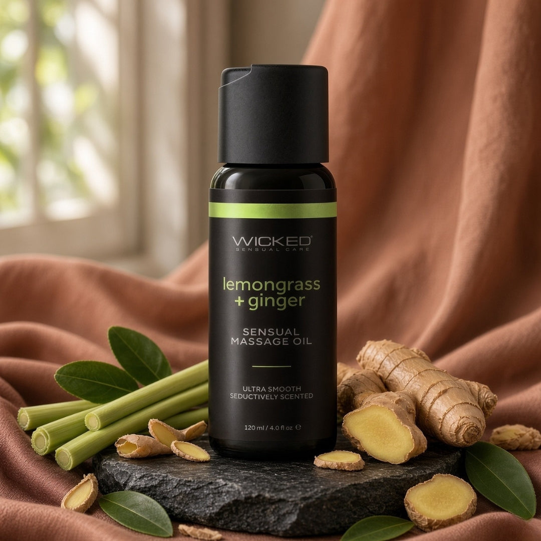 Wicked Sensual Massage Oil - Lemongrass & Ginger - Nourishing Aromatherapy Massage Oil - 120 ml Tube