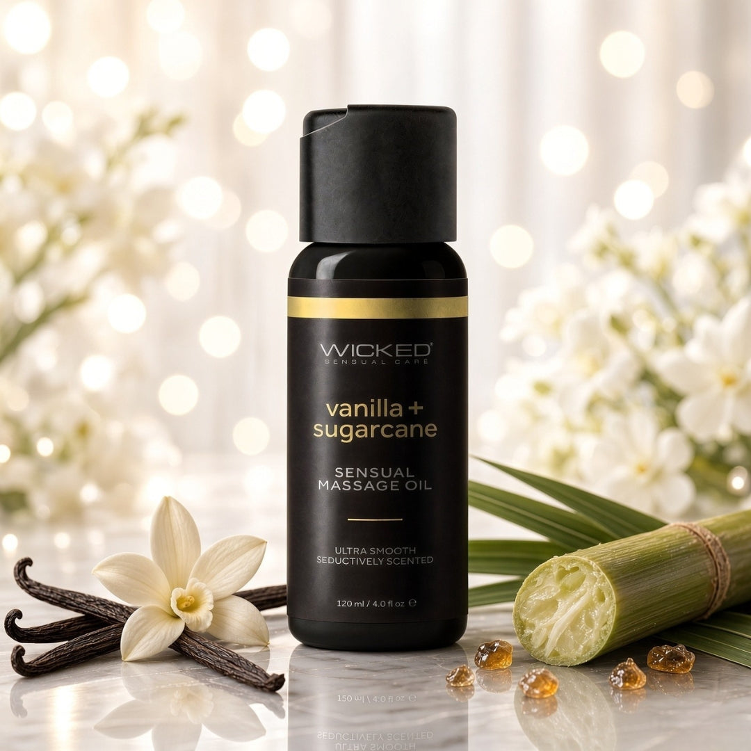 Wicked Sensual Massage Oil - Vanilla & Sugarcane - 120 ml Tube - Body-Safe, Aromatic Massage Oil for Relaxation and Wellness