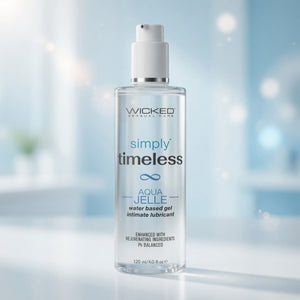 Bottle of Wicked Sensual Care Aqua Jelle lubricant on a blurred background