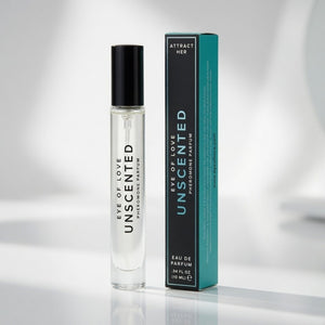 Unscented perfume bottle and packaging on a light gray background