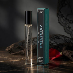 Unscented eau de parfum bottle and packaging on a dark surface with a blurred background
