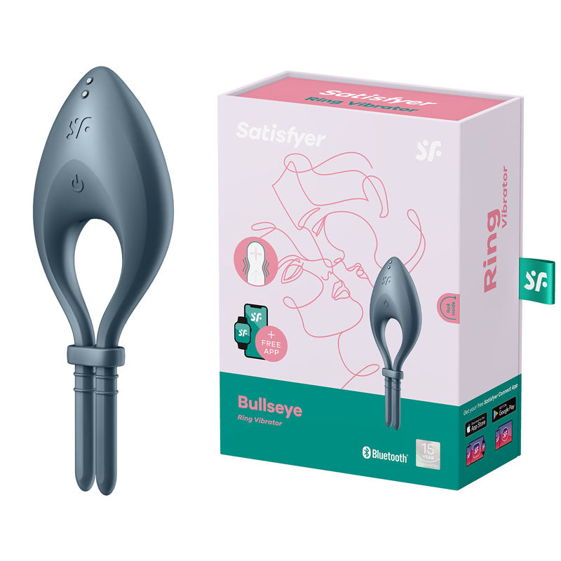 Satisfyer Bullseye Adjustable Vibrating Cock Ring - Navy (Body-Safe, USB Rechargeable, Unisex)