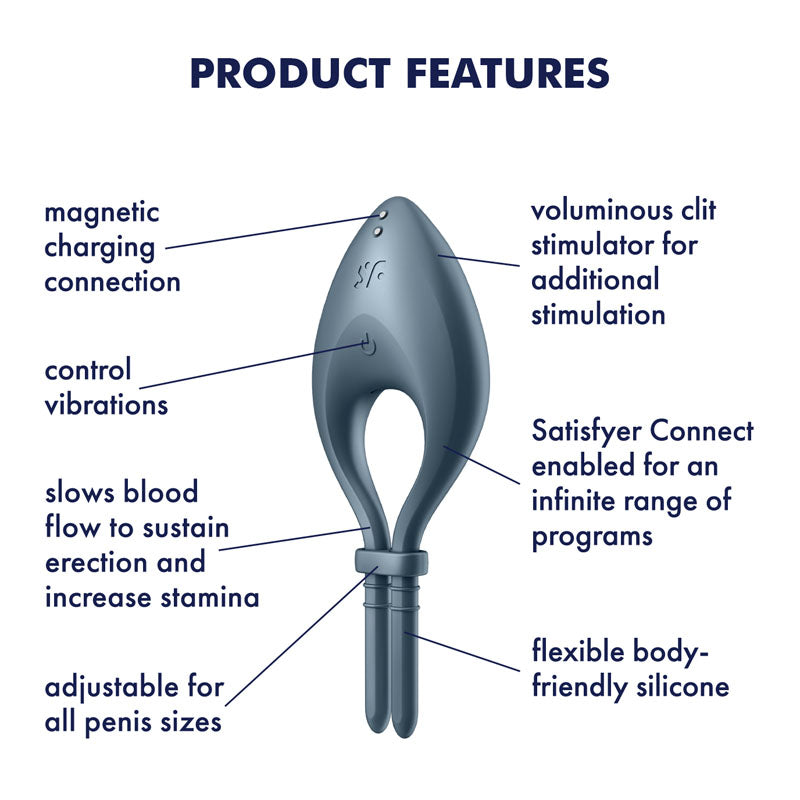 Satisfyer Bullseye Adjustable Vibrating Cock Ring - Navy (Body-Safe, USB Rechargeable, Unisex)