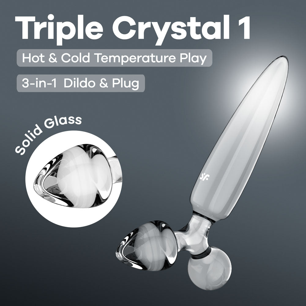Satisfyer Triple Crystal 1 - Clear Glass 3-in-1 Butt Plug for Enhanced Pleasure (Body-Safe, Versatile Design)