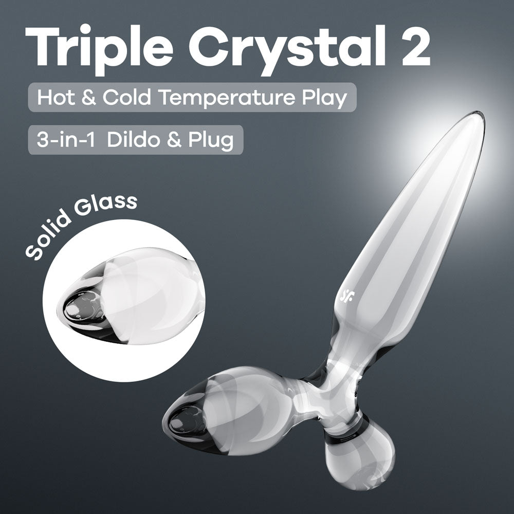 Satisfyer Triple Crystal 2 - Clear Glass 3-in-1 Butt Plug for Enhanced Pleasure (Body-Safe, Versatile Design)