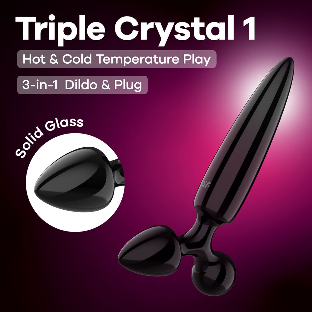 Satisfyer Triple Crystal 1 - Black - Versatile 3-in-1 Body-Safe Glass Butt Plug
