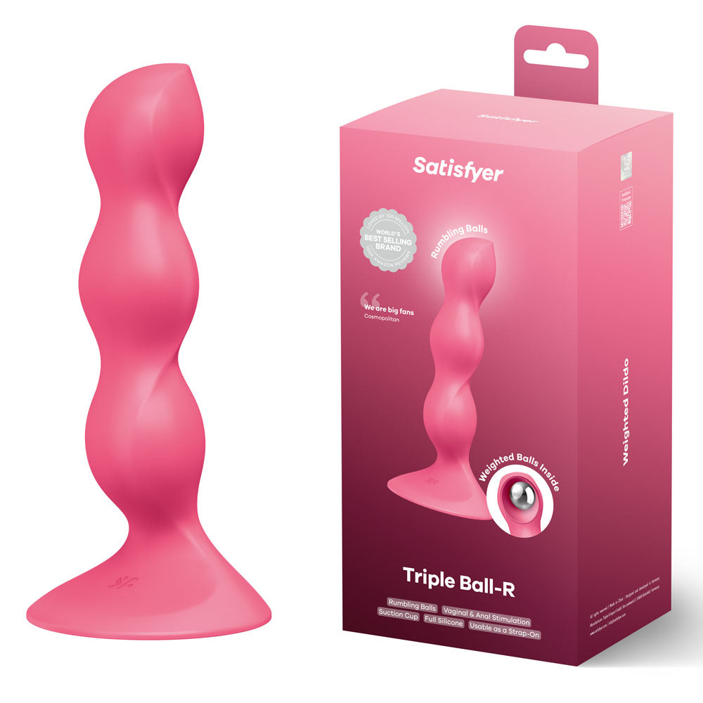 Satisfyer Triple Ball-R Beaded & Weighted Dildo – Red (18 cm, Body-Safe Silicone, USB Rechargeable)
