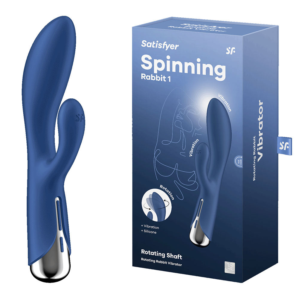 Satisfyer Rotating Rabbit Vibrator – USB Rechargeable – Body-Safe Silicone – Blue – 20 cm