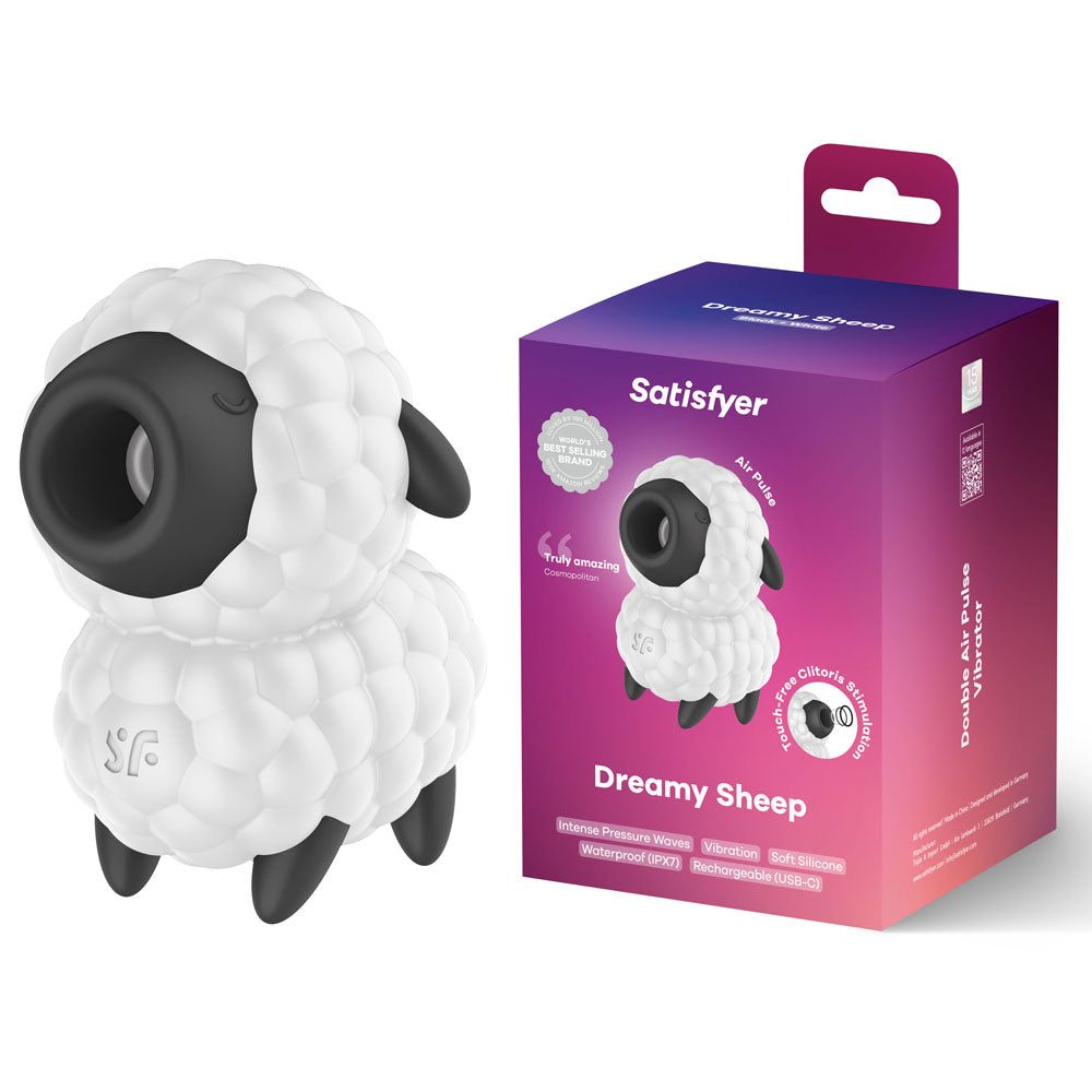 Satisfyer Dreamy Sheep - White/Black USB Rechargeable Air Pulse Vibrator for Intense Clitoral Stimulation