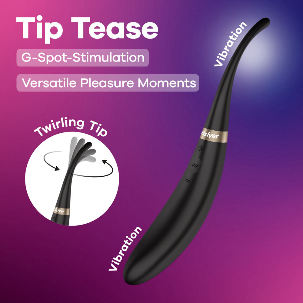 Satisfyer Tip Tease - Black USB Rechargeable Vibrator with Twirling Tip for Enhanced Pleasure