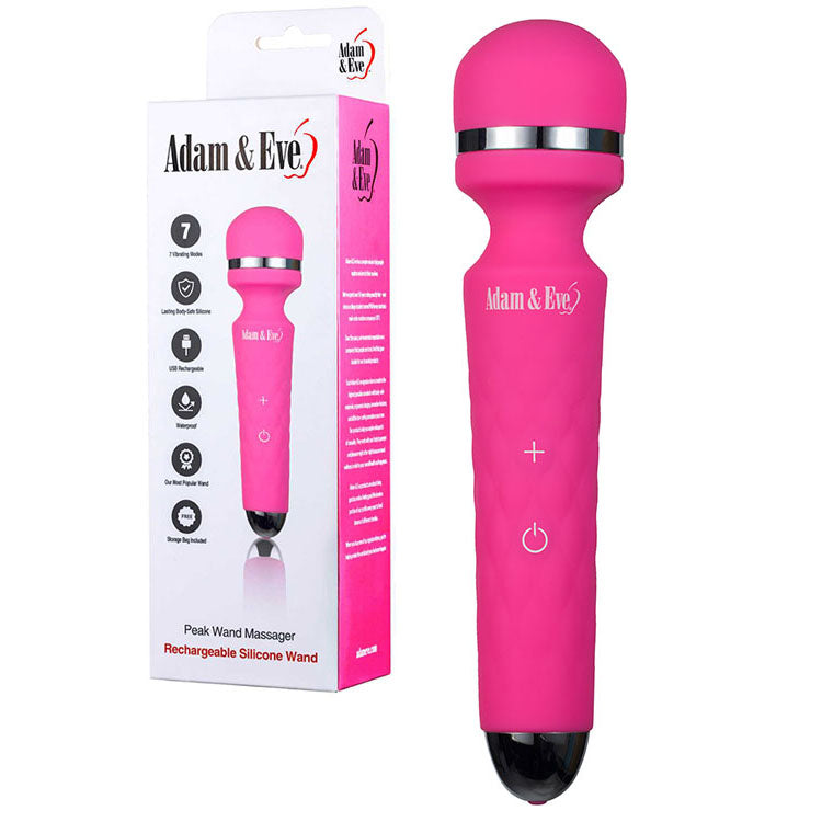 Adam & Eve Pink Peak Wand Massager - 19.1 cm USB Rechargeable