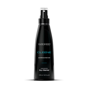 Black spray bottle labeled 'Wicked' with 'Cleene' on a white background