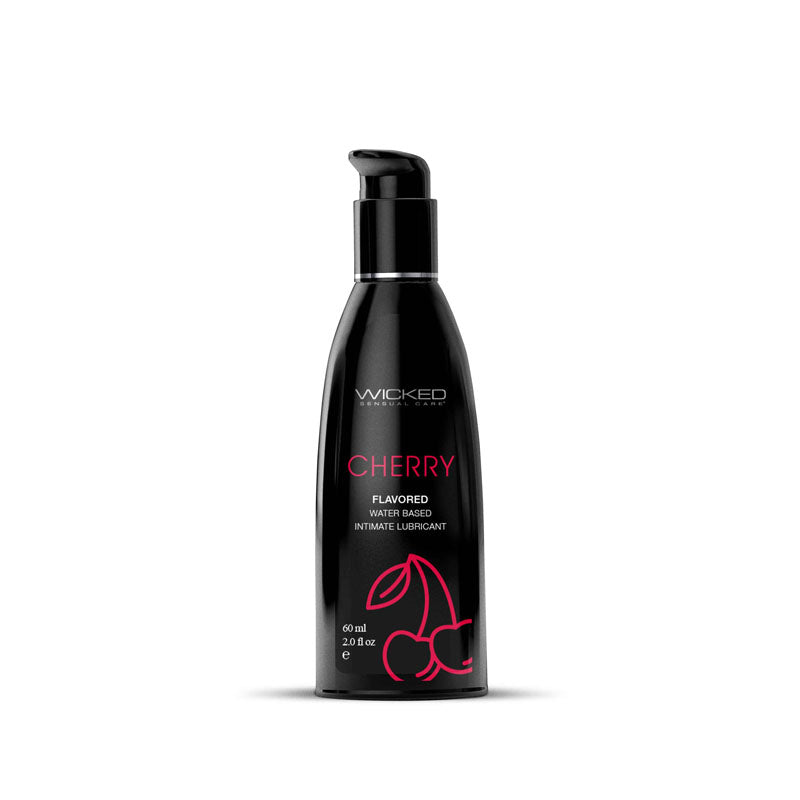 Black bottle of Wicked Cherry flavored product on a white background
