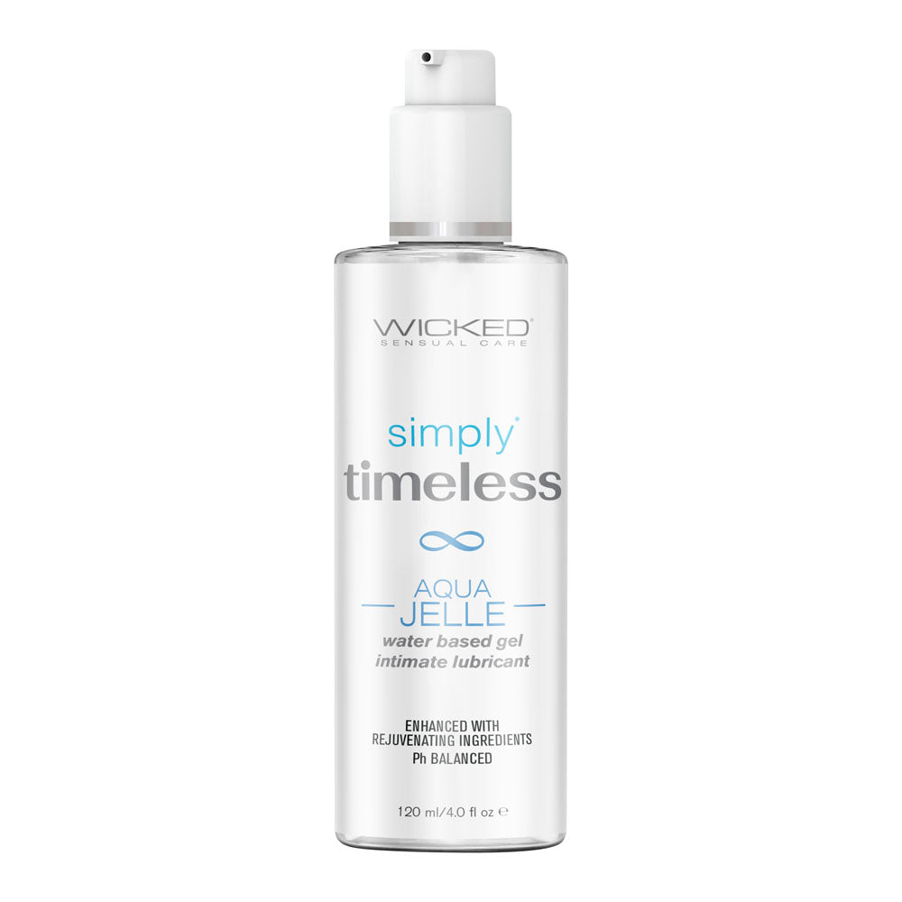 Bottle of Wicked Sensual Care Simply Timeless Aqua Jellette on a white background
