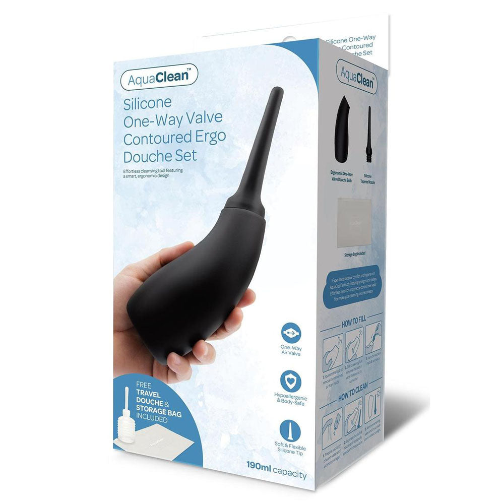 AquaClean Body-Safe Silicone 1-Way Valve Douche Set – Ergonomic Design with 190 ml Capacity & Free Travel Douche Included