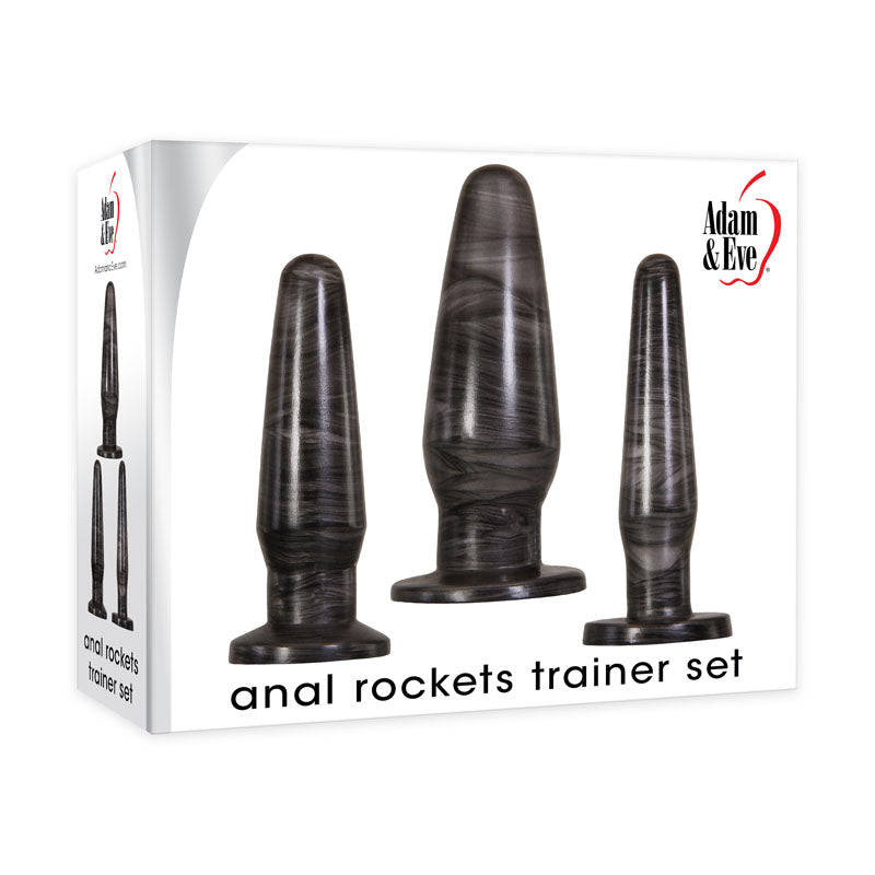 Adam & Eve Body-Safe Anal Rockets Trainer Set – Black Butt Plugs (3 Sizes for Comfortable Exploration)