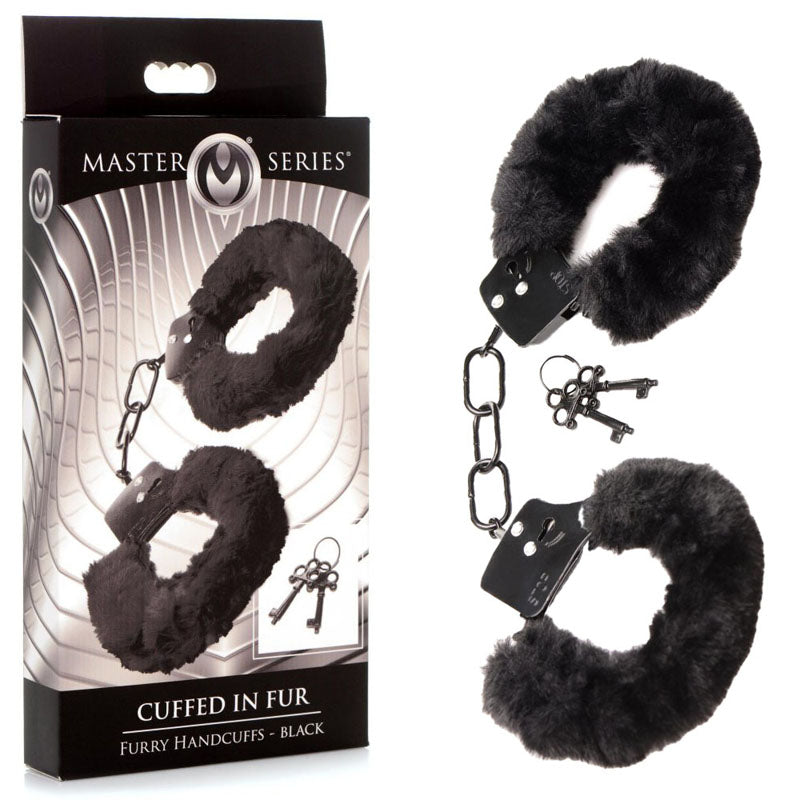 Cuffed in Fur - Plush Black Handcuffs for Sensual Play (Soft, Gender-Neutral, Adjustable)