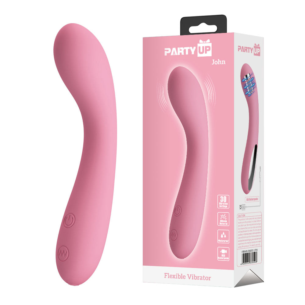 Party Up JOHN Flexible Vibe - Pink - 16 cm USB Rechargeable Body-Safe Silicone Vibrator for Wellness and Pleasure