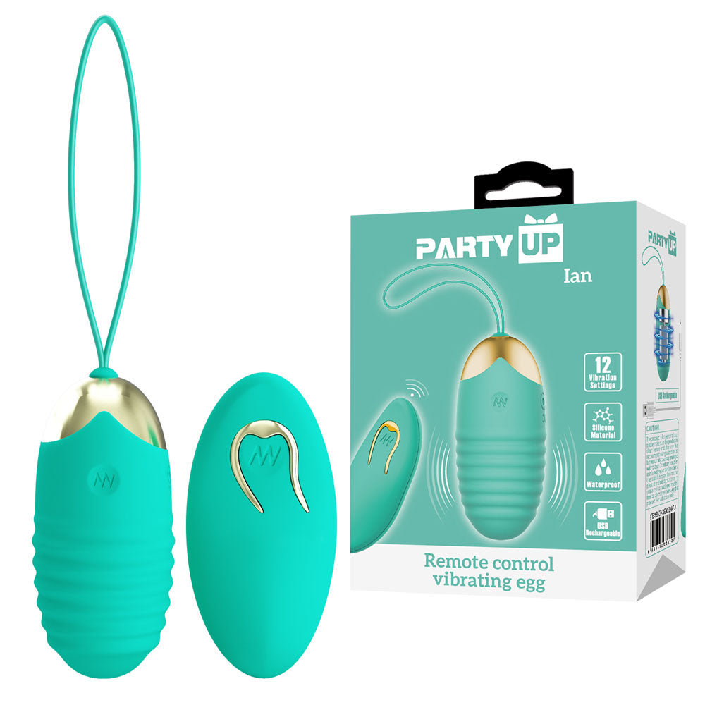 Party Up IAN Remote-Controlled Vibrating Egg – Teal (USB Rechargeable, Wireless Remote for Ultimate Pleasure)