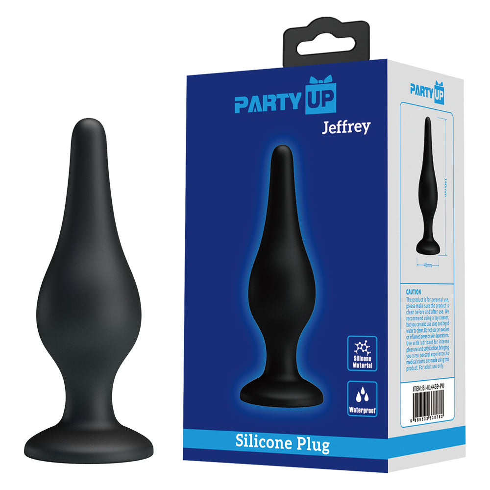 Party Up JEFFREY Body-Safe Silicone Butt Plug – Black (14 cm, Ergonomic Design, USB Rechargeable)