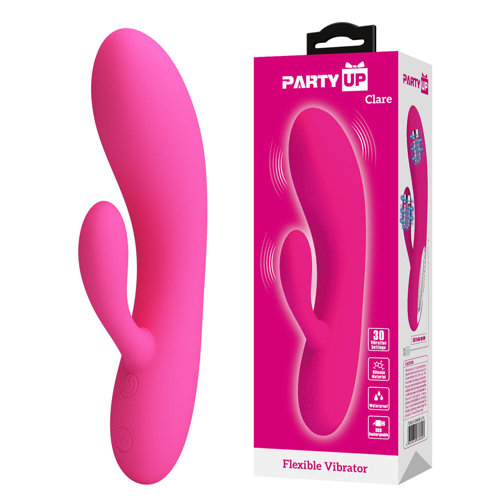 Party Up CLARE Flexible Vibe - USB Rechargeable Rabbit Vibrator - 16.9 cm - Gender-Neutral Pink Design
