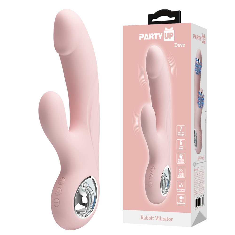 Party Up DAVE Rabbit Vibrator - USB Rechargeable, 19 cm, Gender-Neutral Pink G-Spot Stimulator