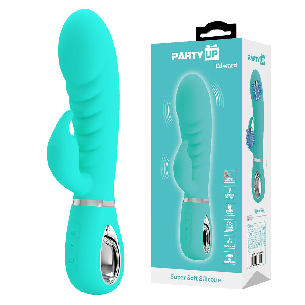 Party Up EDWARD Rabbit Vibe – Teal (20 cm USB Rechargeable Body-Safe Silicone Vibrator)
