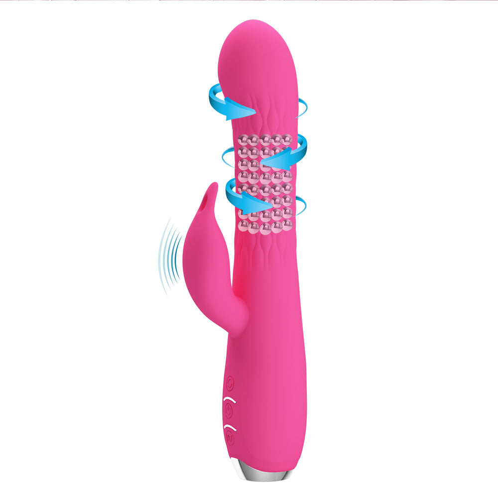 Party Up ERIC Rotating Beads Vibrator - Vibrant Pink - 20.5 cm USB Rechargeable Rabbit with Rotating Bead Shaft for Ultimate Pleasure