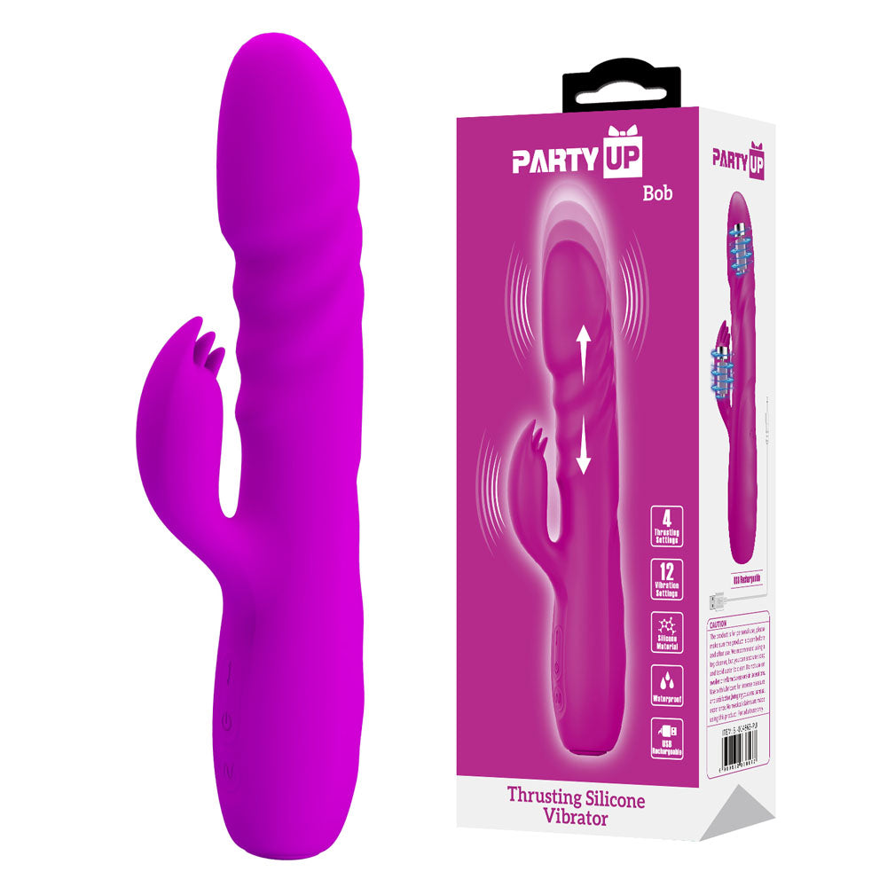 Party Up BOB Thrusting Rabbit Vibrator - Purple (25 cm, USB Rechargeable, Body-Safe Silicone)