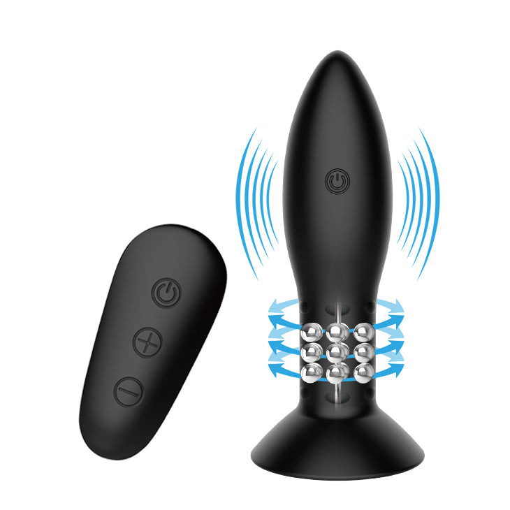 MR PLAY Rechargeable Beaded Anal Plug - Wireless Remote Control Black Butt Plug with Rotation Beads