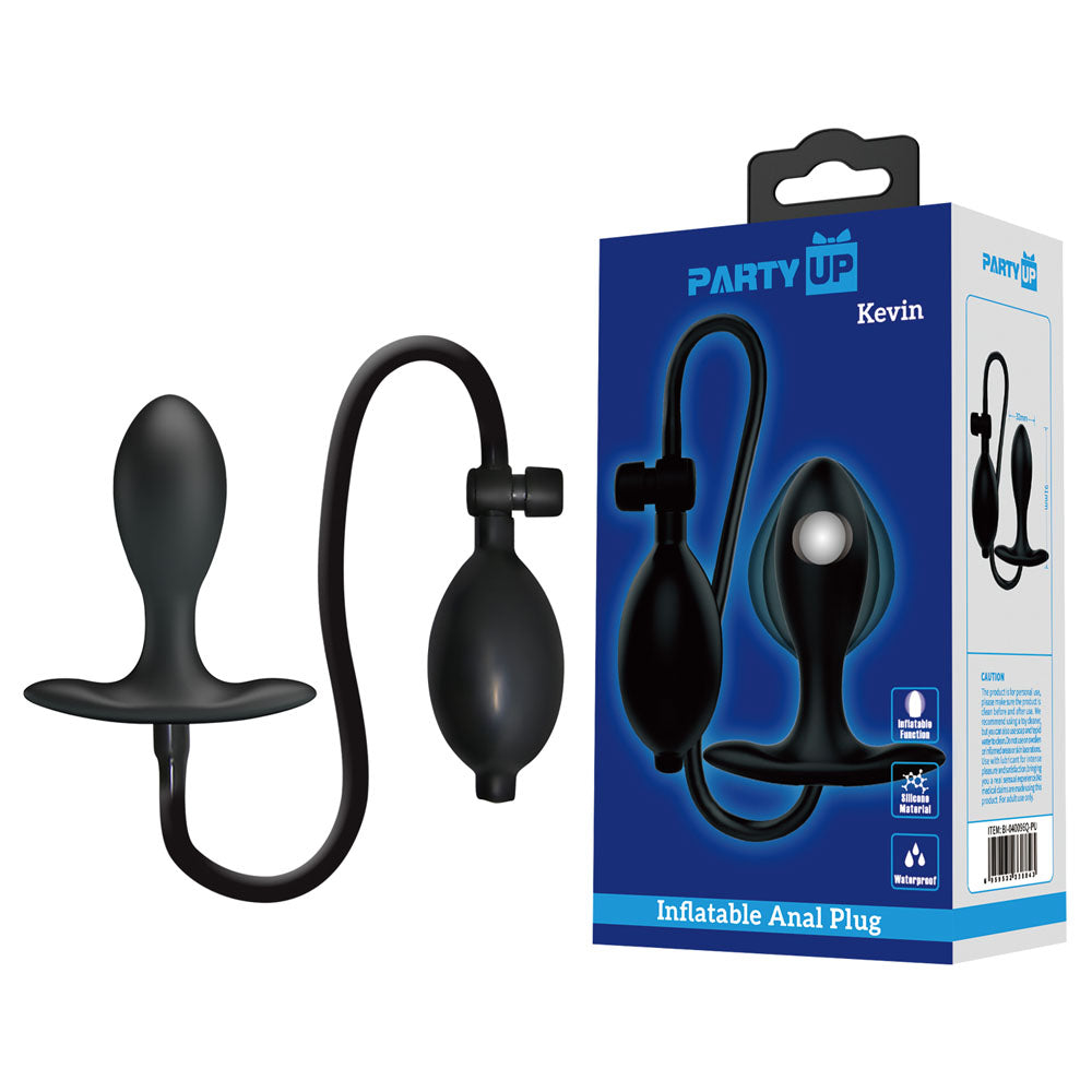 Party Up KEVIN Inflatable Butt Plug – Black (9.1 cm, Adjustable Size, Body-Safe Material)