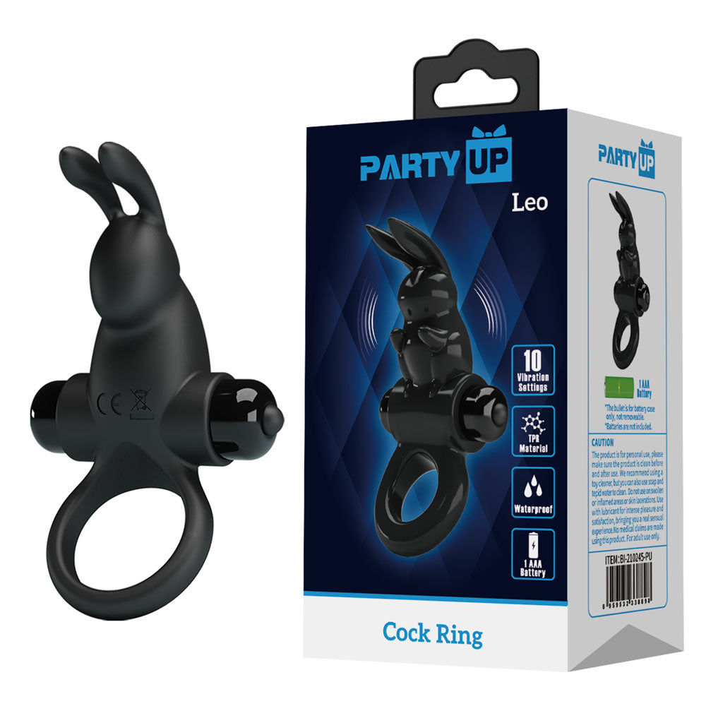 Party Up LARRY Body-Safe Vibrating Cock Ring - Black (Rechargeable, Gender-Neutral Wellness Toy)