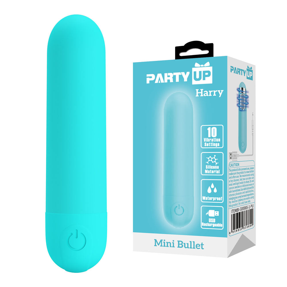 Party Up HARRY Mini Bullet Vibrator - Teal (USB Rechargeable, 8 cm Body-Safe Design)
