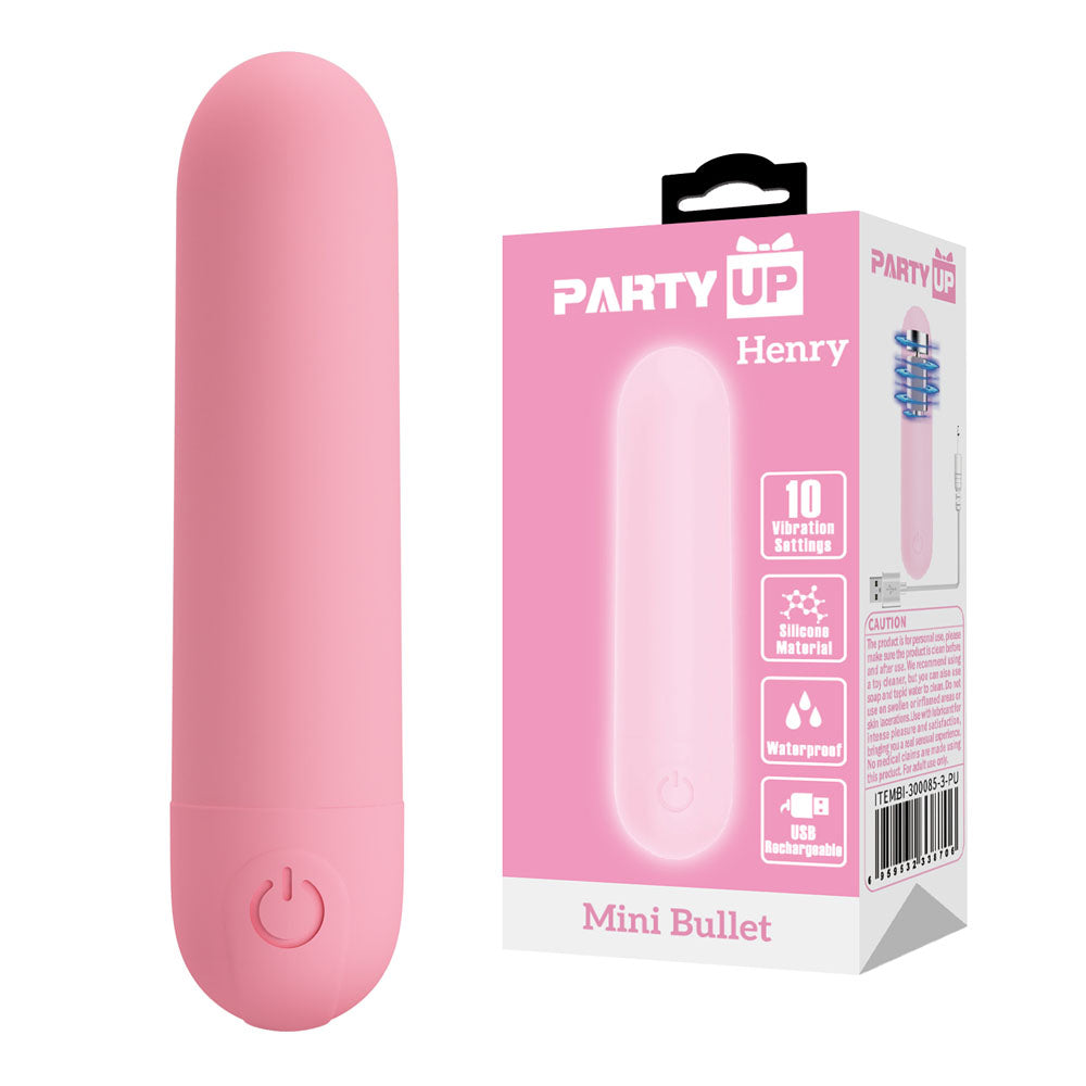Party Up HENRY Mini Bullet Vibrator - Pink (USB Rechargeable, 8 cm Body-Safe Design)