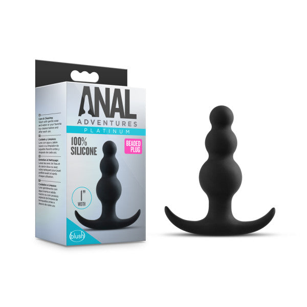 Platinum Silicone Beaded Anal Plug - Black 7.6 cm (3'') - Body-Safe & USB Rechargeable