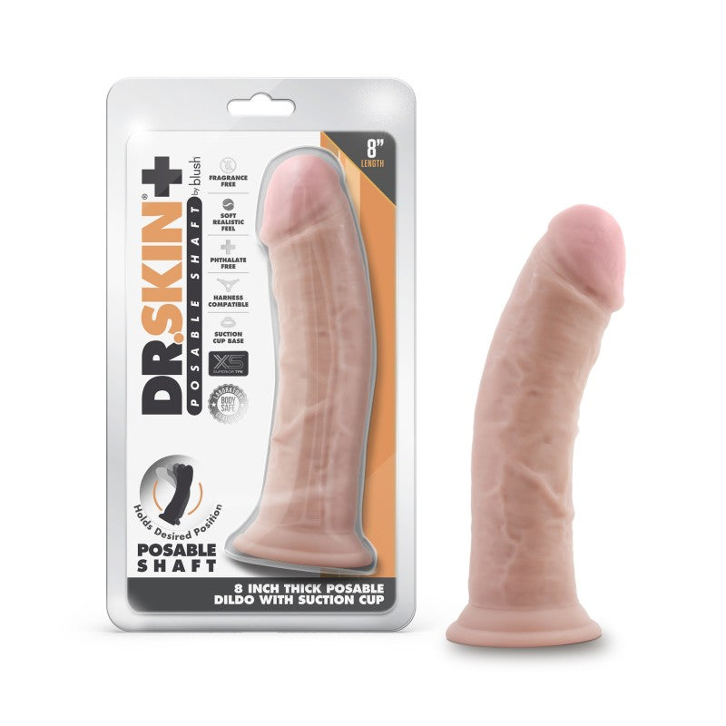 Dr. Skin Plus 8'' Thick Posable Dildo - Realistic Flesh Dong for Pleasure