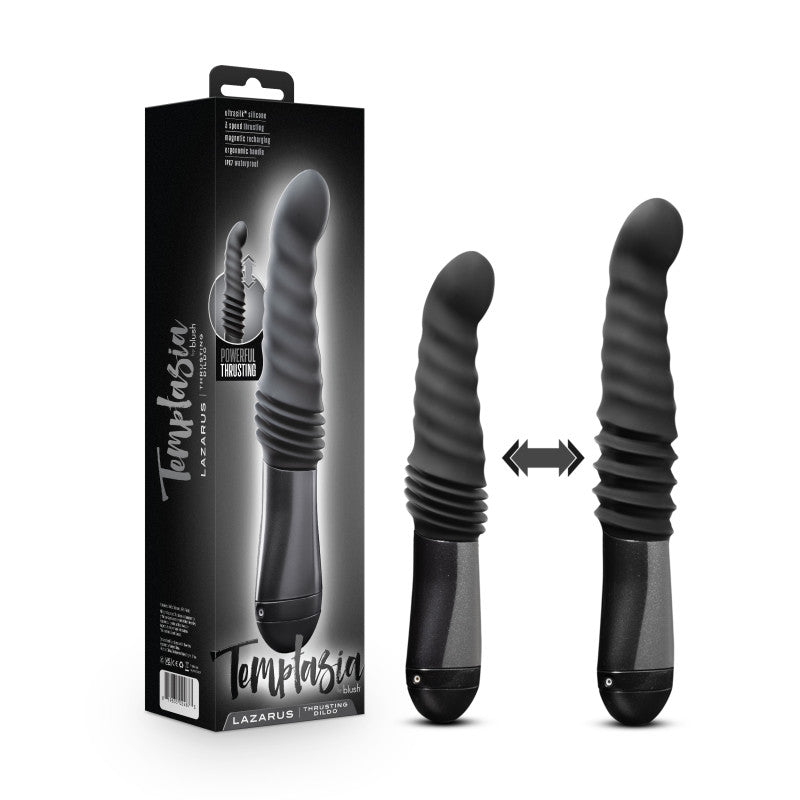 Temptasia Lazarus Body-Safe Thrusting Dildo - Black (25.4 cm, USB Rechargeable, Wellness-Enhancing Pleasure Tool)