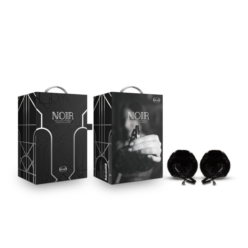 Noir Pom Body-Safe Adjustable Nipple Clamps – Furry Black Design for Enhanced Sensation