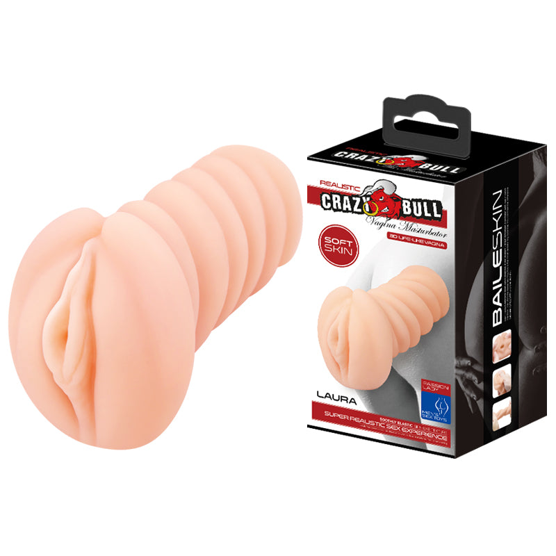 CRAZY BULL LAURA Body-Safe Vagina Stroker – Realistic Flesh Texture (Discreet, Easy to Clean)