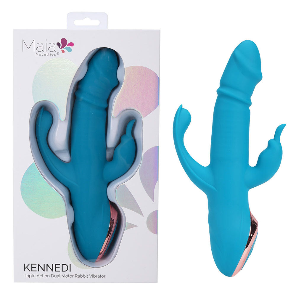 Maia KENNEDI - Blue 23.5 cm USB Rechargeable Triple-Stimulation Vibrator for Enhanced Wellness