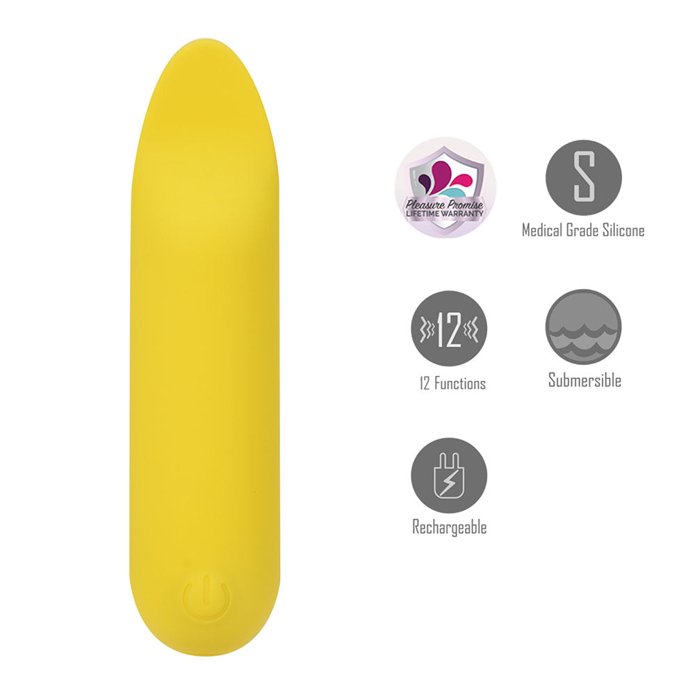 Maia TAWNI - Vibrant Yellow 9 cm USB Rechargeable Bullet Vibrator with Flickering Tip for Enhanced Pleasure