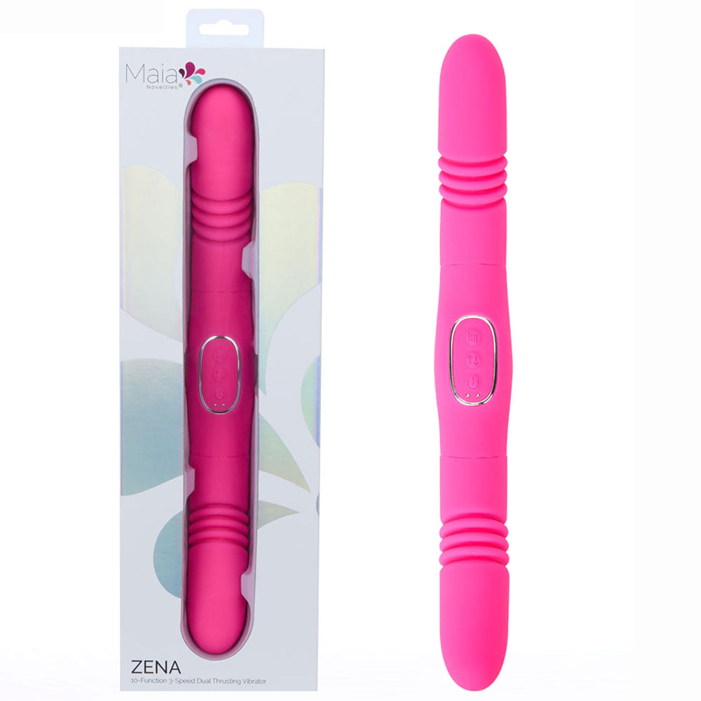 Maia ZENA - Dual Thrusting Double-Ended Vibrator - 35.5 cm - USB Rechargeable - Gender-Neutral Pink