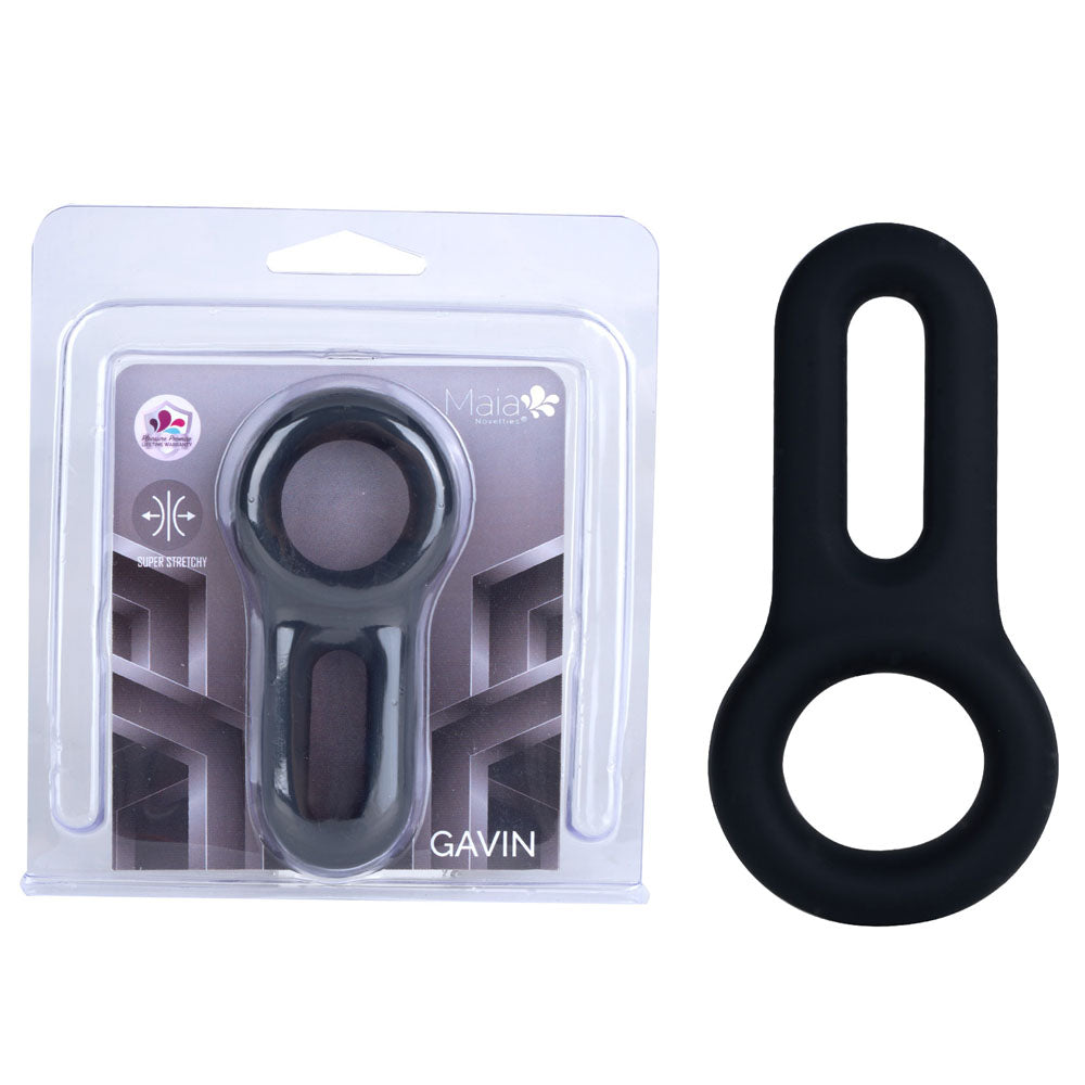 Maia GAVIN - Body-Safe Black Cock and Balls Ring for Enhanced Pleasure (Adjustable, 100% Silicone)