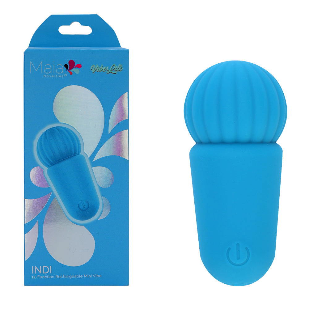 Maia Mini Vibrating Wand – USB Rechargeable Body-Safe Silicone Massager in Blue