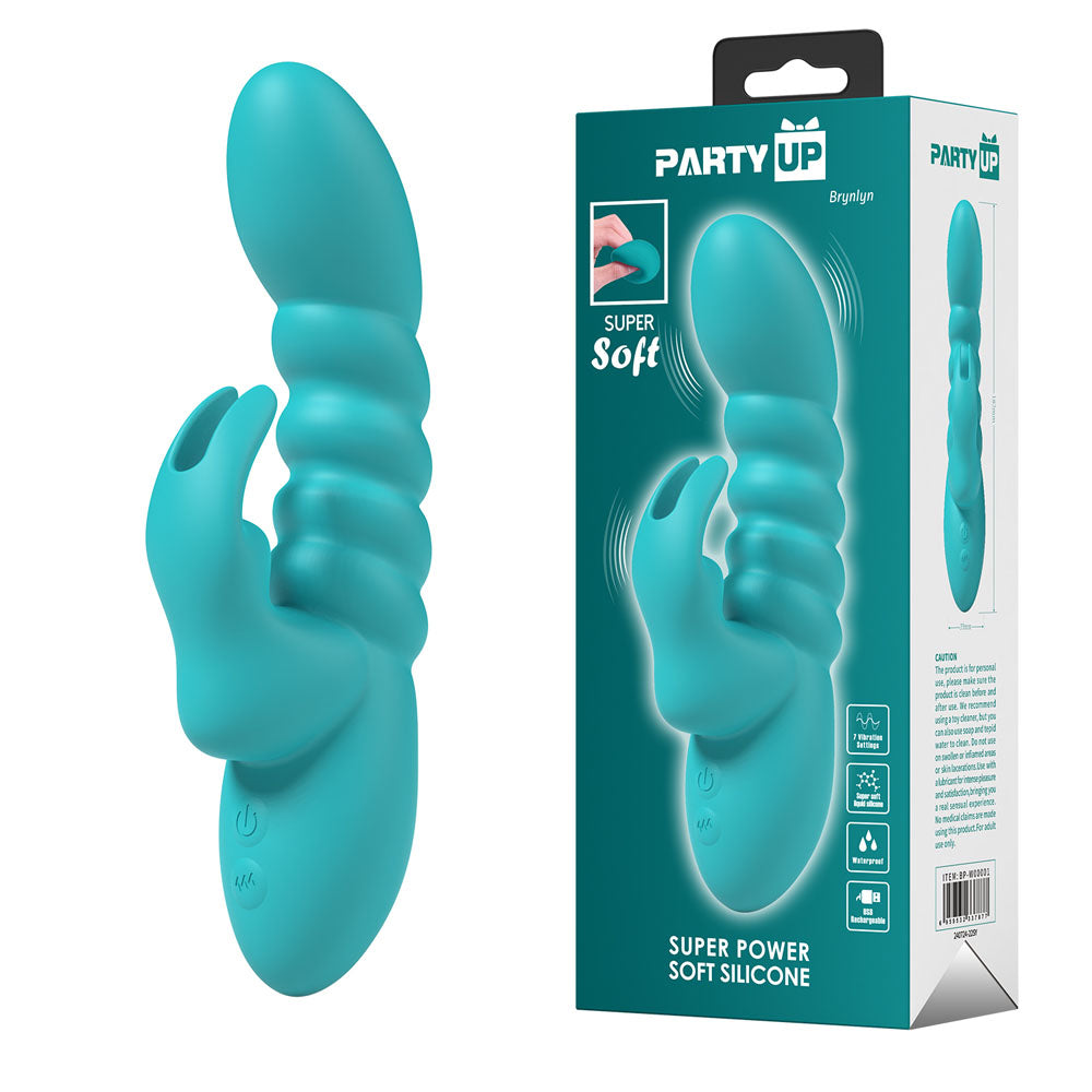 Party Up BRYNLYN - Teal USB Rechargeable Rabbit Vibrator (18.2 cm, Body-Safe Silicone for Wellness)