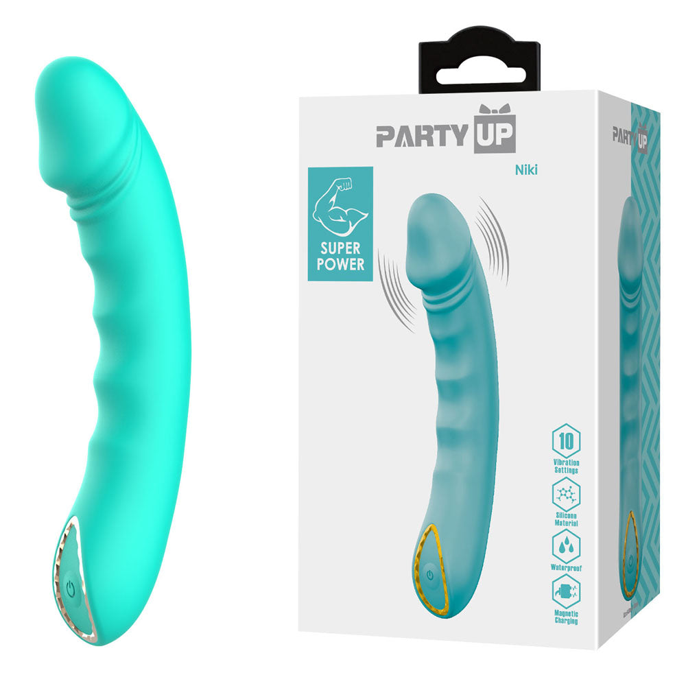 Party Up NIKI - Teal USB Rechargeable Vibrator (15.4 cm, Body-Safe Silicone)